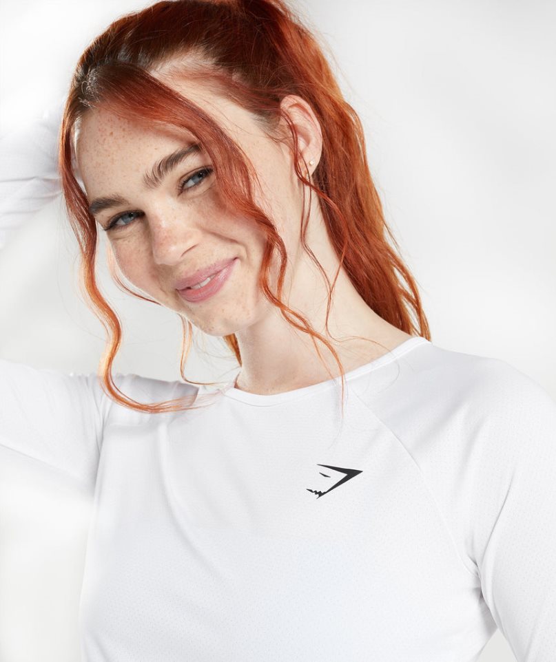 Women's Gymshark Training Long Sleeve Cropped Tops White | NZ 4IFVGX